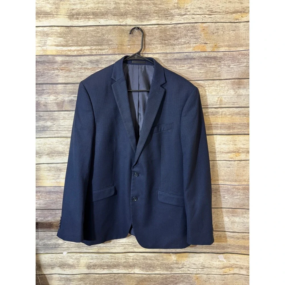 Kenneth Cole Reaction Mens 42R Navy Blue Micro-Texture Two-Button Blazer Jacket